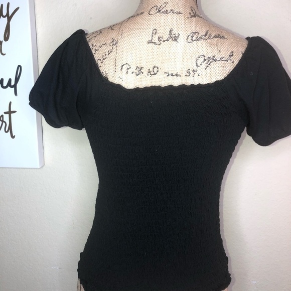 Aeropostale Ruched Smocked Black Crop Top Size Medium - Picture 7 of 8